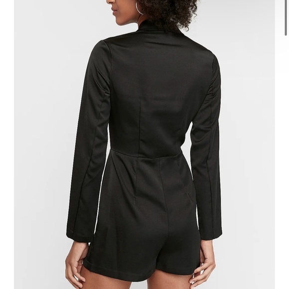 Express Satin Wrap Front Blazer Romper - Picture 2 of 6